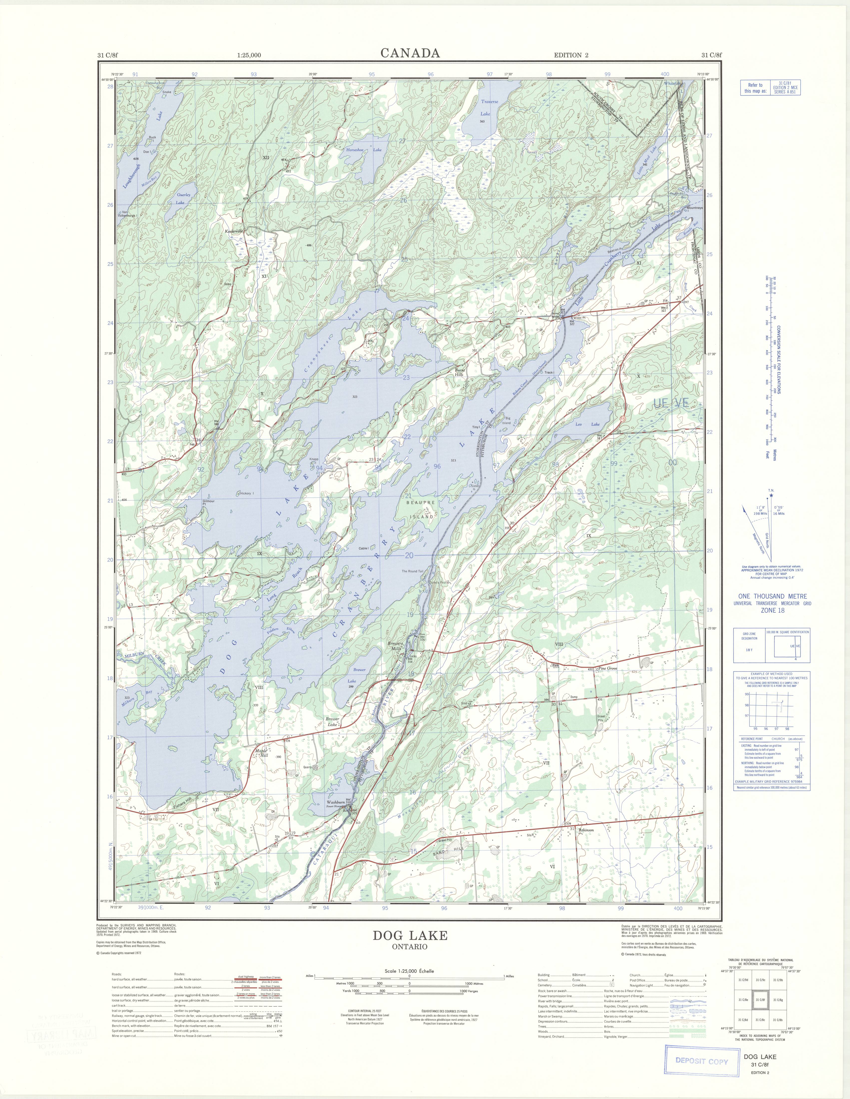 Dog Lake, Ontario. 1:25,000. Map Sheet 031C08F, ed. 2, 1972