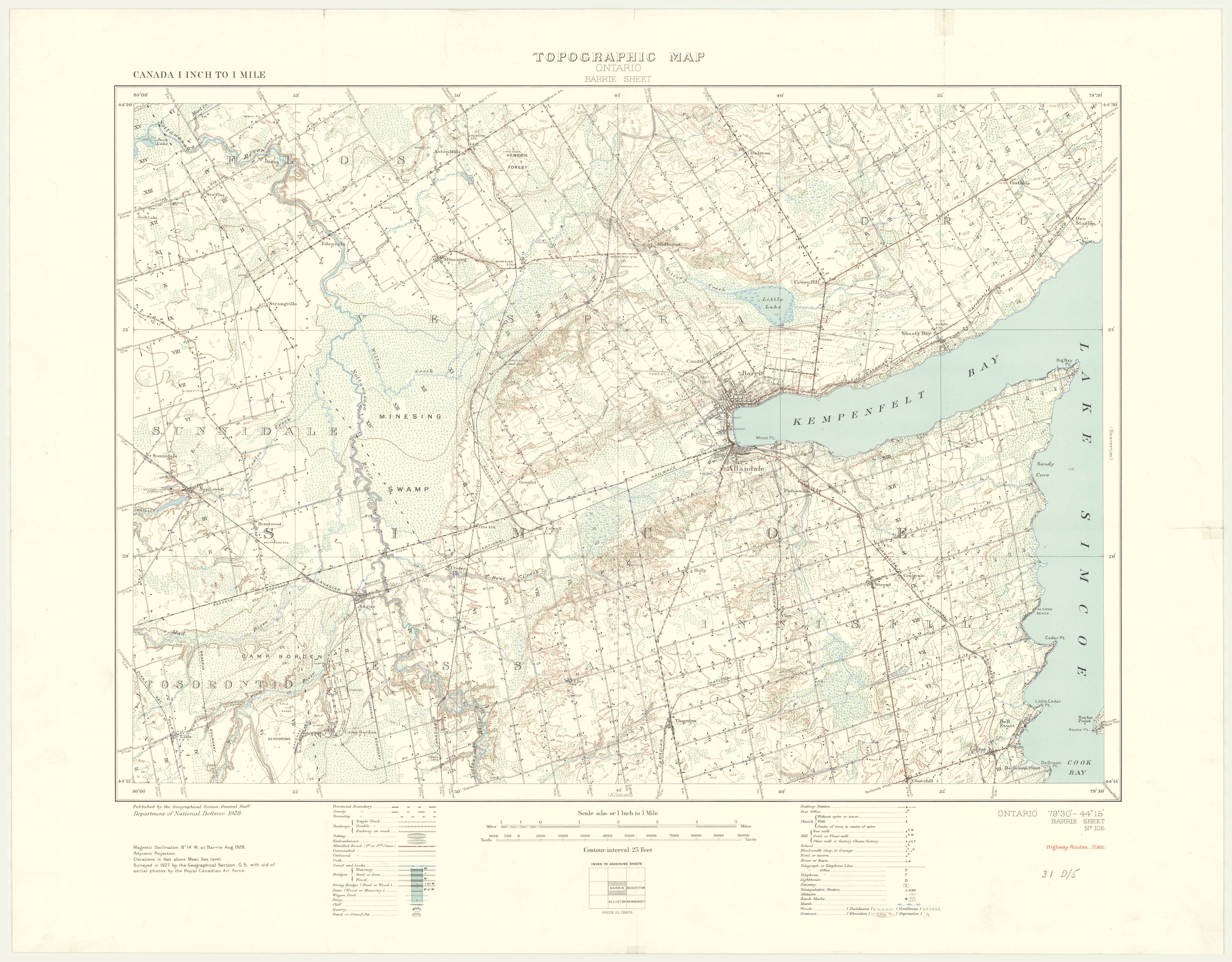 City Of Barrie Map Barrie, Ontario. 1:63,360. Map Sheet 031D05, [Ed. 1], 1928