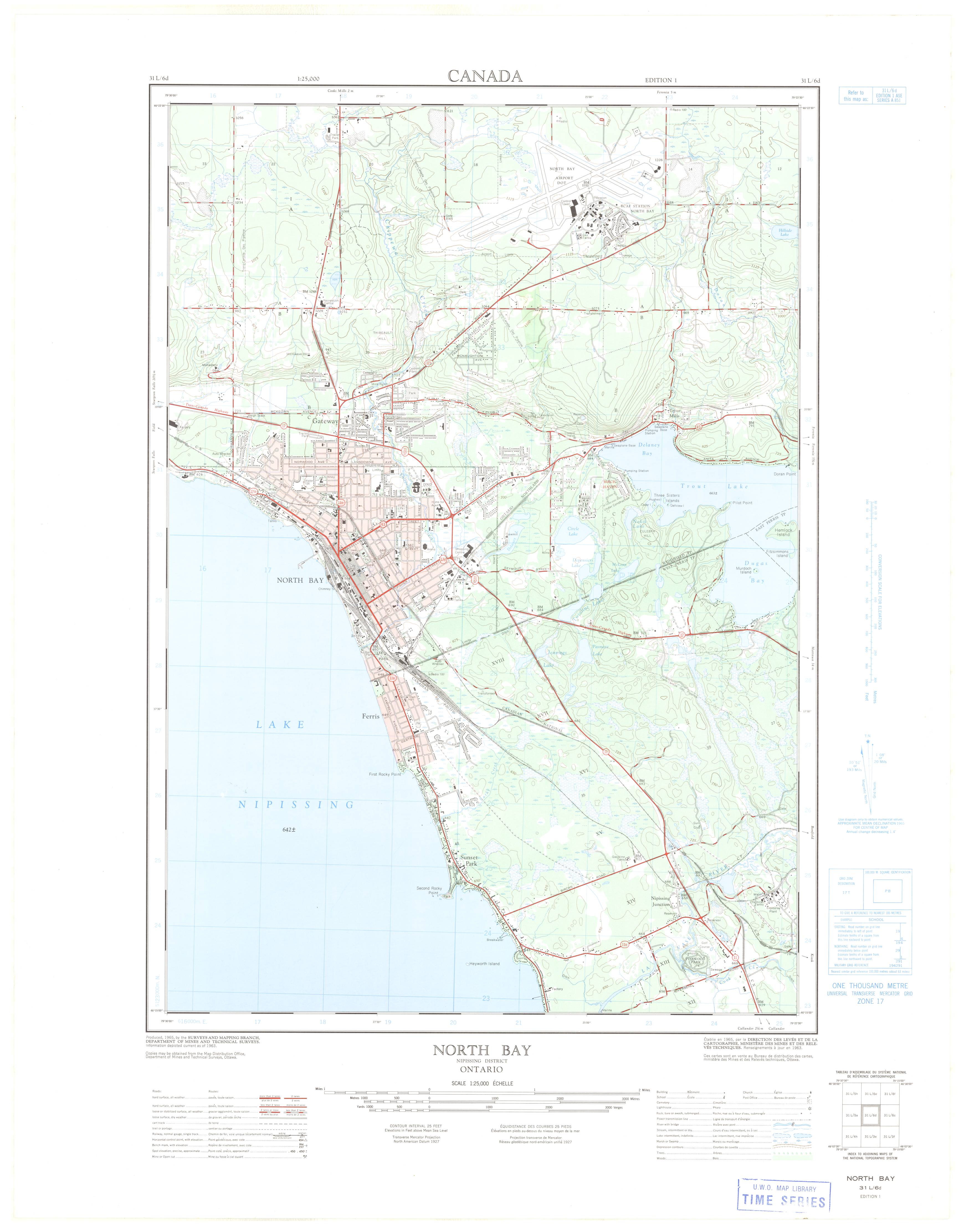 North Bay Ontario Map North Bay, Ontario. 1:25,000. Map Sheet 031L06D, ed. 1, 1965