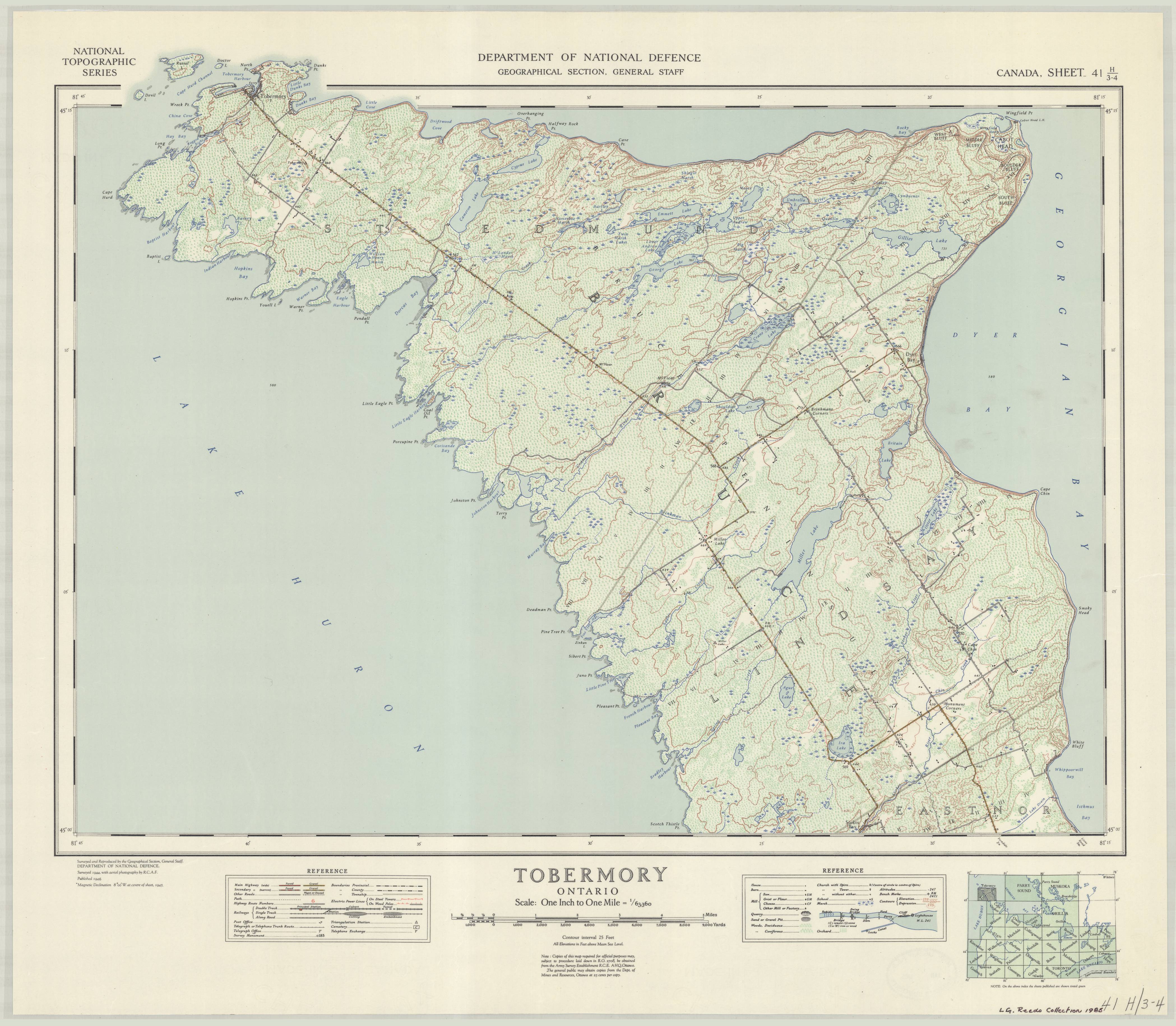 Tobermory, Ontario. 1:63,360. Map Sheet 041H03-H04, [ed. 1], 1946