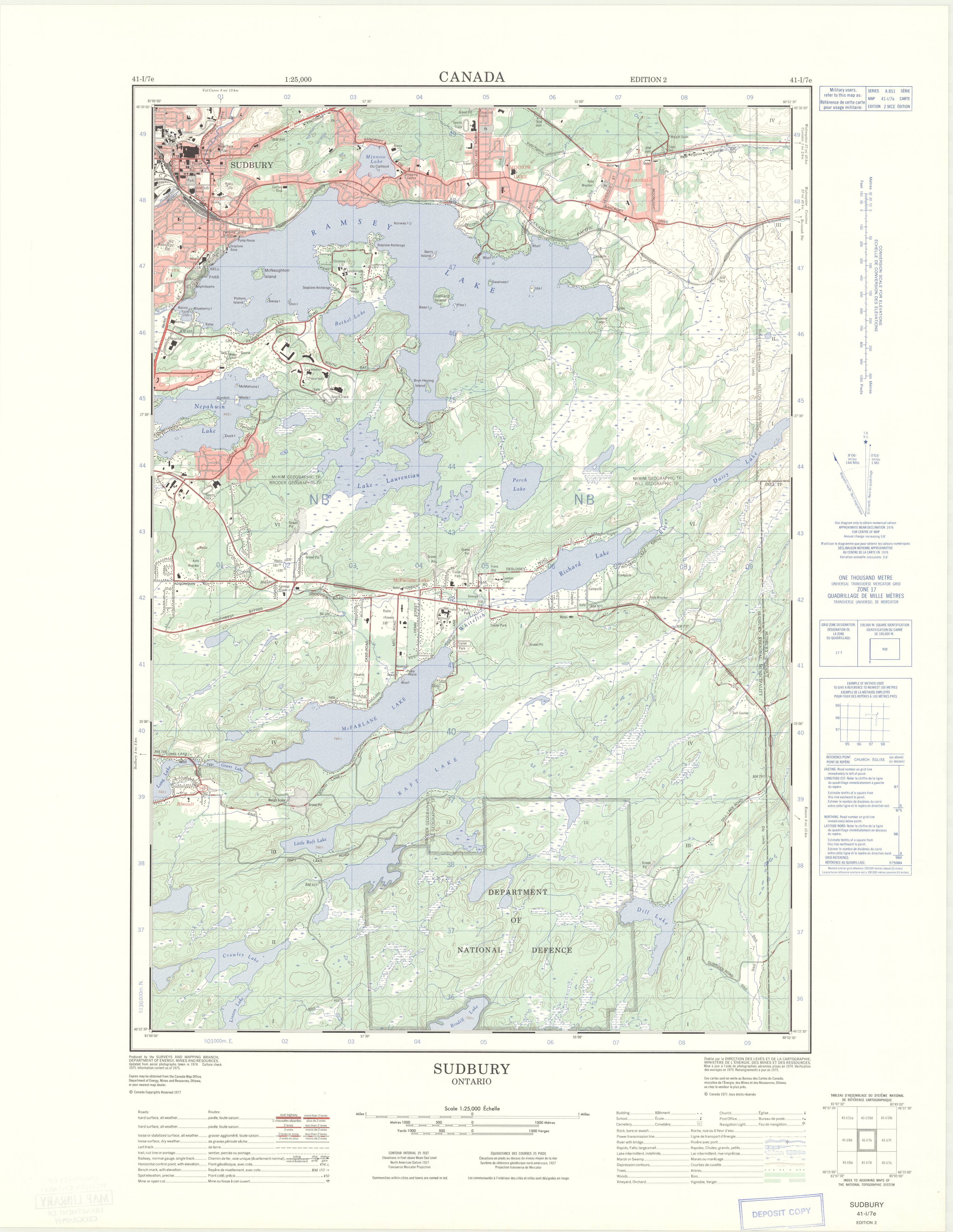 map of sudbury ontario Sudbury Ontario 1 25 000 Map Sheet 041i07e Ed 2 1977 map of sudbury ontario