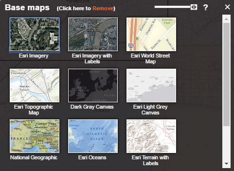 Screen capture of the base map gallery in the GeoPortal.